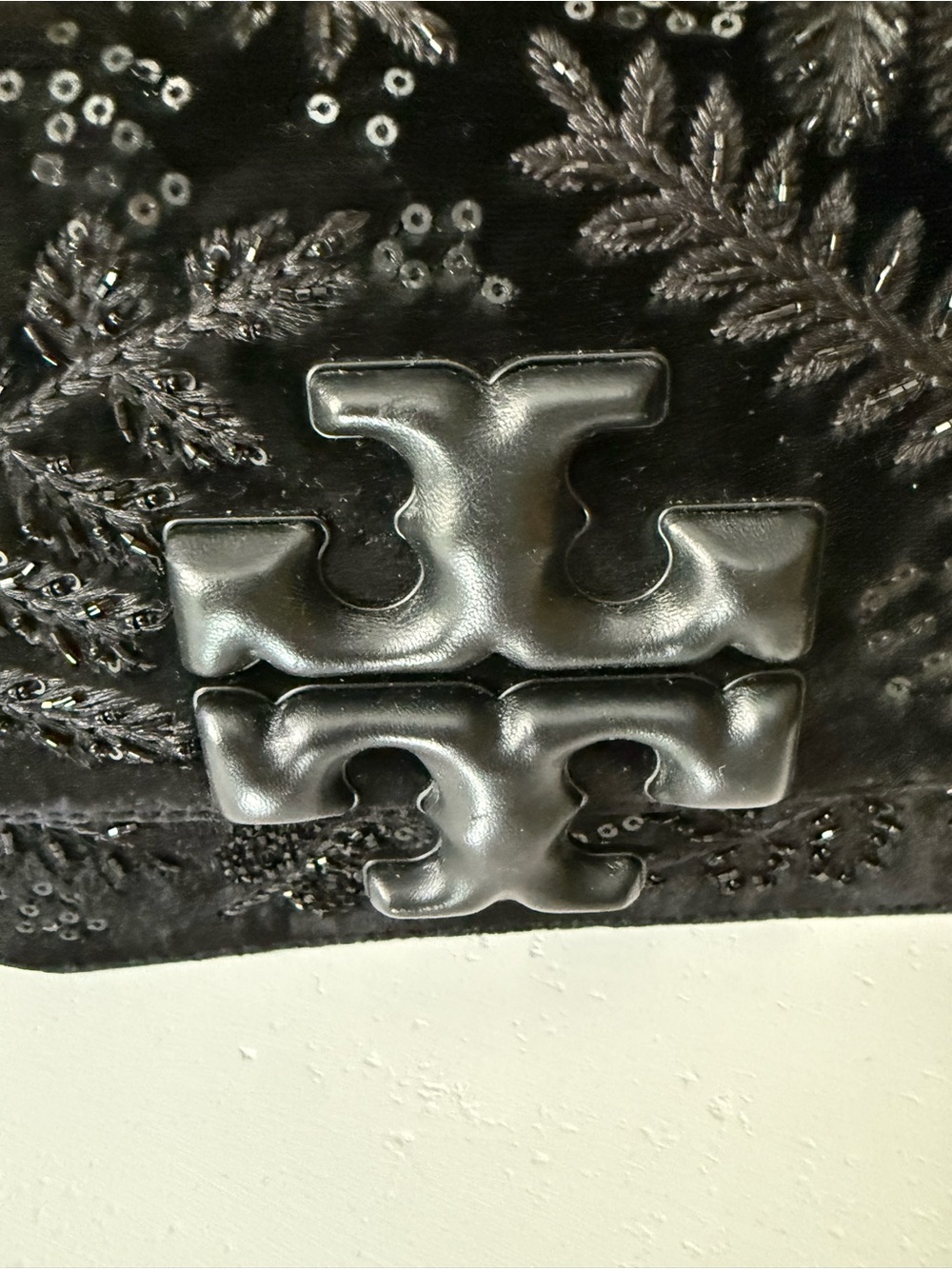 RARE Tory Burch Black Velvet Embroidered Chain Crossbody - Picture 5 of 9